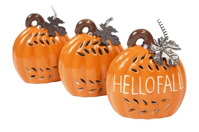 Set of 3 LED Ceramic Pumpkins