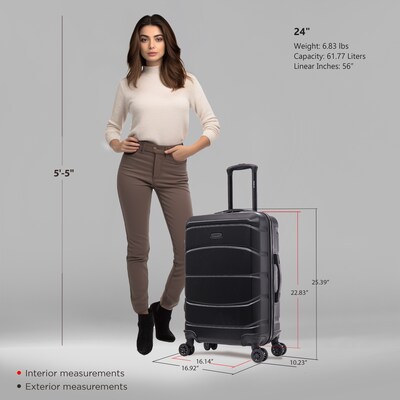 DUKAP Sense 24" Hardside Suitcase, 4-Wheeled Spinner, TSA Checkpoint Friendly, Black (DKSEN00M-BLK)