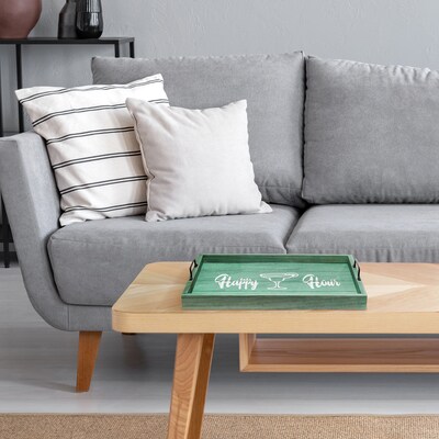 Elegant Designs "Happy Hour" Decorative Wood Serving Tray w/ Handles, 15.50" x 12", Aqua Wash (HG2000-AHH)