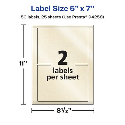 Avery Pearlized Ivory Rectangle Multipurpose Labels, 5" x 7", Ivory, 50/Pack (94258)