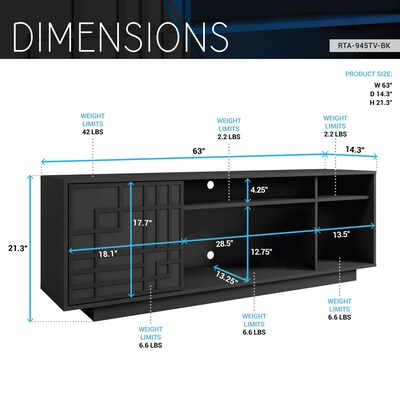 Techni Mobili Contemporary TV Stand, Screens Up to 70", Black (RTA-945TV-BK)