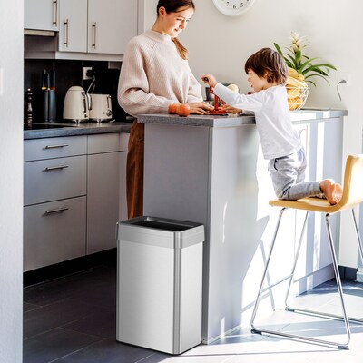 iTouchless 16 Gallon (60 Liter) Rectangular Open Top Kitchen Trash Can, Silver