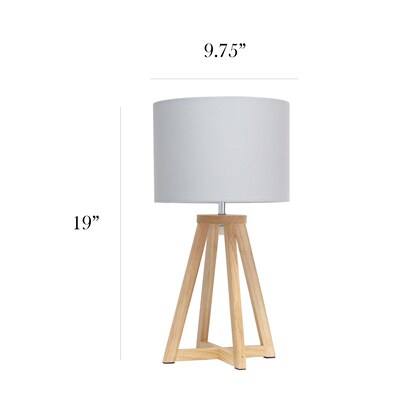 Simple Designs Interlocked Triangular Natural Wood Table Lamp with Gray Fabric Shade (LT1069-NGY)