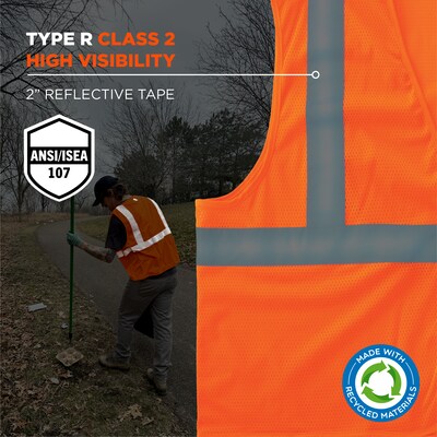 GloWear 8205HL-ECO High Visibility Sleeveless Vest, ANSI Type R Class 2, Orange, 4X/5X, (21999)