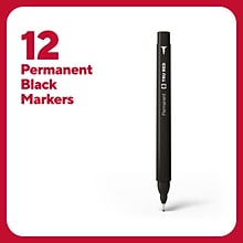 TRU RED™ Pen Permanent Markers, Ultra Fine Tip, Black, 12/Pack (TR54534)