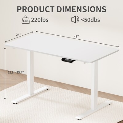 FlexiSpot ET262 48"W Electric Adjustable Standing Desk, White (4S-S09010084)