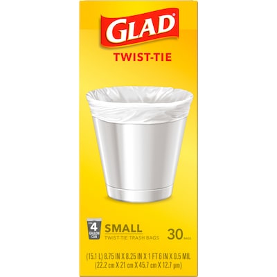 Glad 4 Gallon Kitchen Trash Bags, 30/Box (78817)