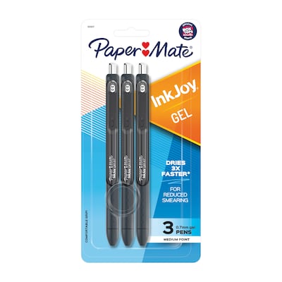 Paper Mate InkJoy Retractable Gel Pen, Medium Point, Black Ink, 3/Pack (1951637)