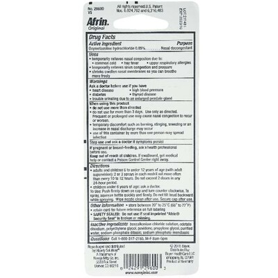 Afrin Nasal Spray, 0.20 oz Travel Size Bottle, 4 Bottles/Box, 18 Boxes/Carton