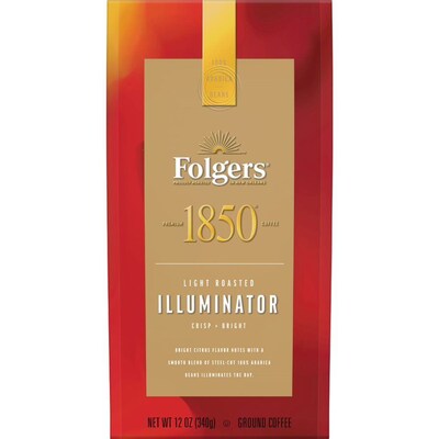 Folgers 1850 Lantern Glow Caffeinated Ground Coffee, Light Roast, 12 oz. (SMU60513)