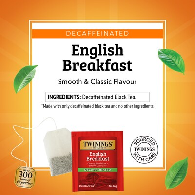 Twinings Decaf English Breakfast Black Tea Bags, 25/Box (TNA51727)