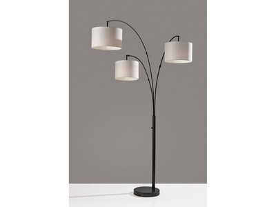 Adesso Bowery 82" Black Marble Floor Lamp with 3 Drum Taupe Shades (4250-01)