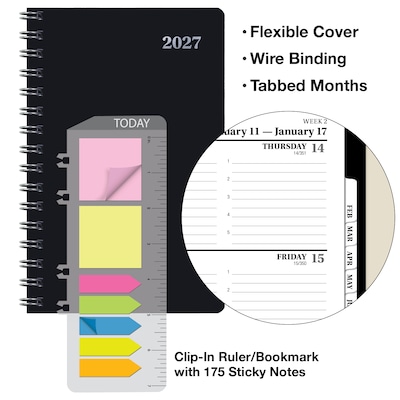 2027 Excello Brands 5.5" x 8" Weekly & Monthly Planner, Paperboard Cover, Black (ORY27-EXE58-BK)