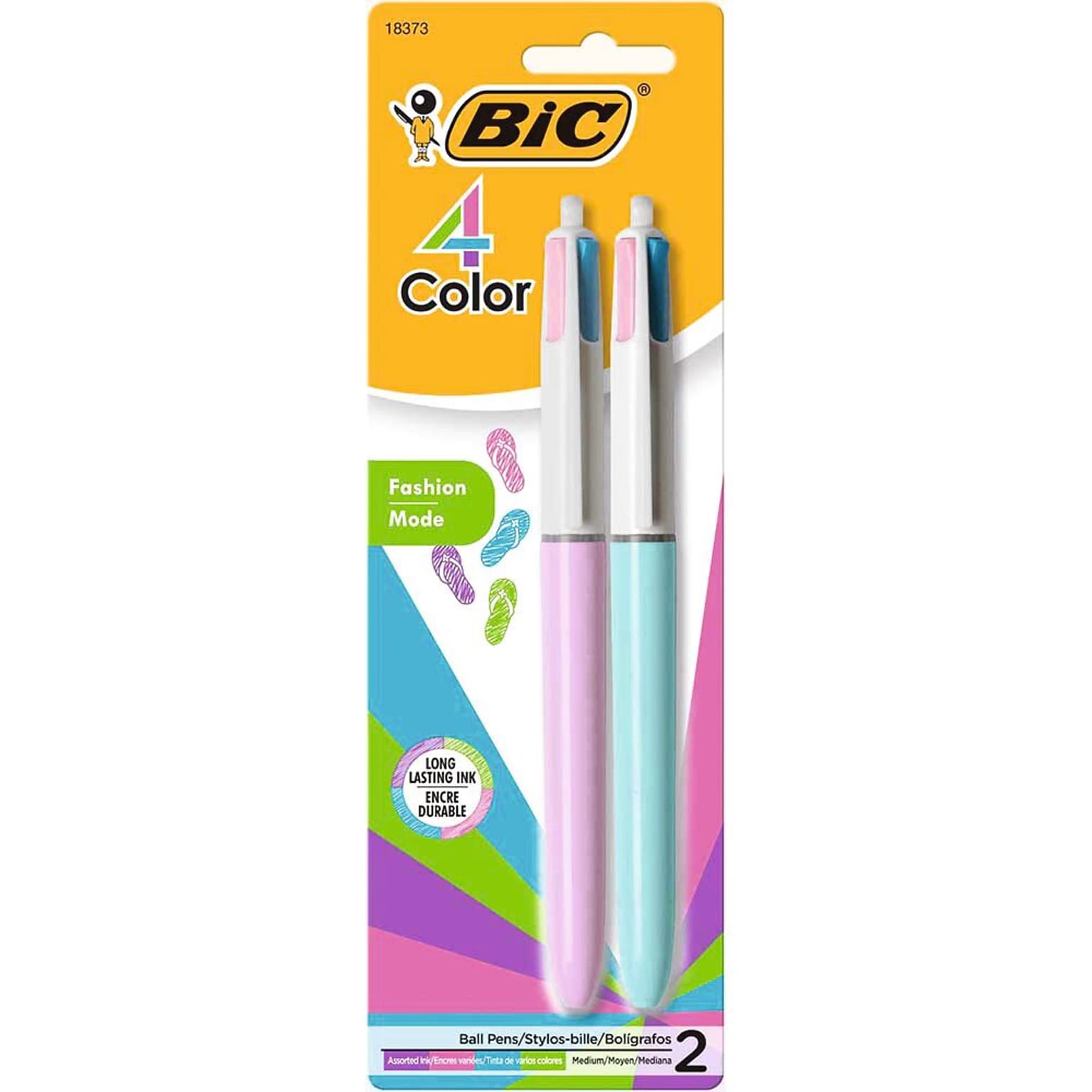 BIC 4-Color Ballpoint Retractable Pen, Medium Point, 1.0mm, Assorted Ink, 2/Pack (AMP21AST)