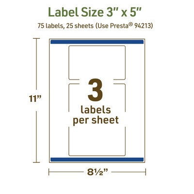 Avery Dissolvable Rectangle Multipurpose Labels, 3" x 5", Off-white, 75/Pack (94213)