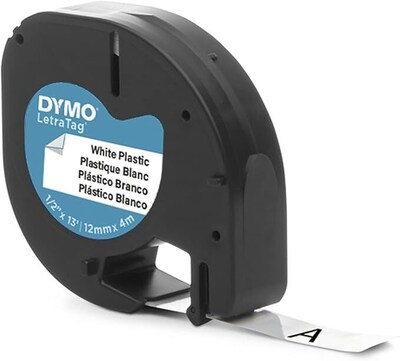 DYMO LT Plastic Labels for LetraTag Label Makers, Black Print on White Labels, 1/2-Inch x 13-Foot Rolls, 3 Count, (2156092)