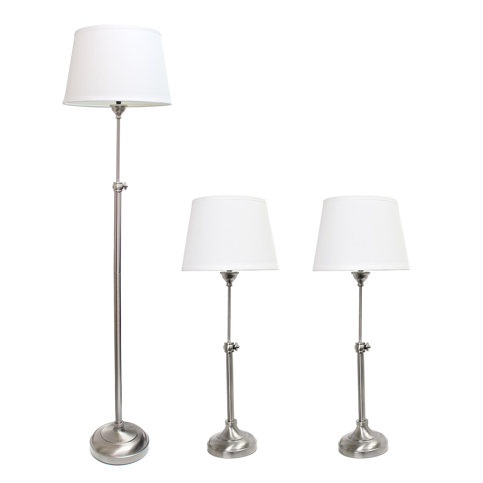 Lalia Home Perennial 58.5/30 Brushed Nickel Three-Piece Floor/ Table Lamp Set with Tapered Shades (LHS-1005-BN)