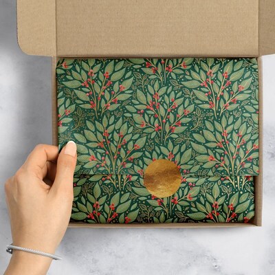 JAM Paper 20" x 30" Tissue Paper, Holly Tapestry, 240 Sheets/Pack (526BXPT6341)