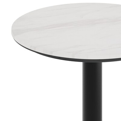 Flash Furniture Acadia 24" Round Wooden Dining Table with Round Base, White Faux Marble/Black Base (STRD24WMATR18B)