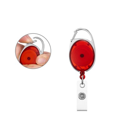 Staples Carabiner Name Badge Reels, 30 Retractable Cord Length, Metal, Red, 10/Pack (51914)