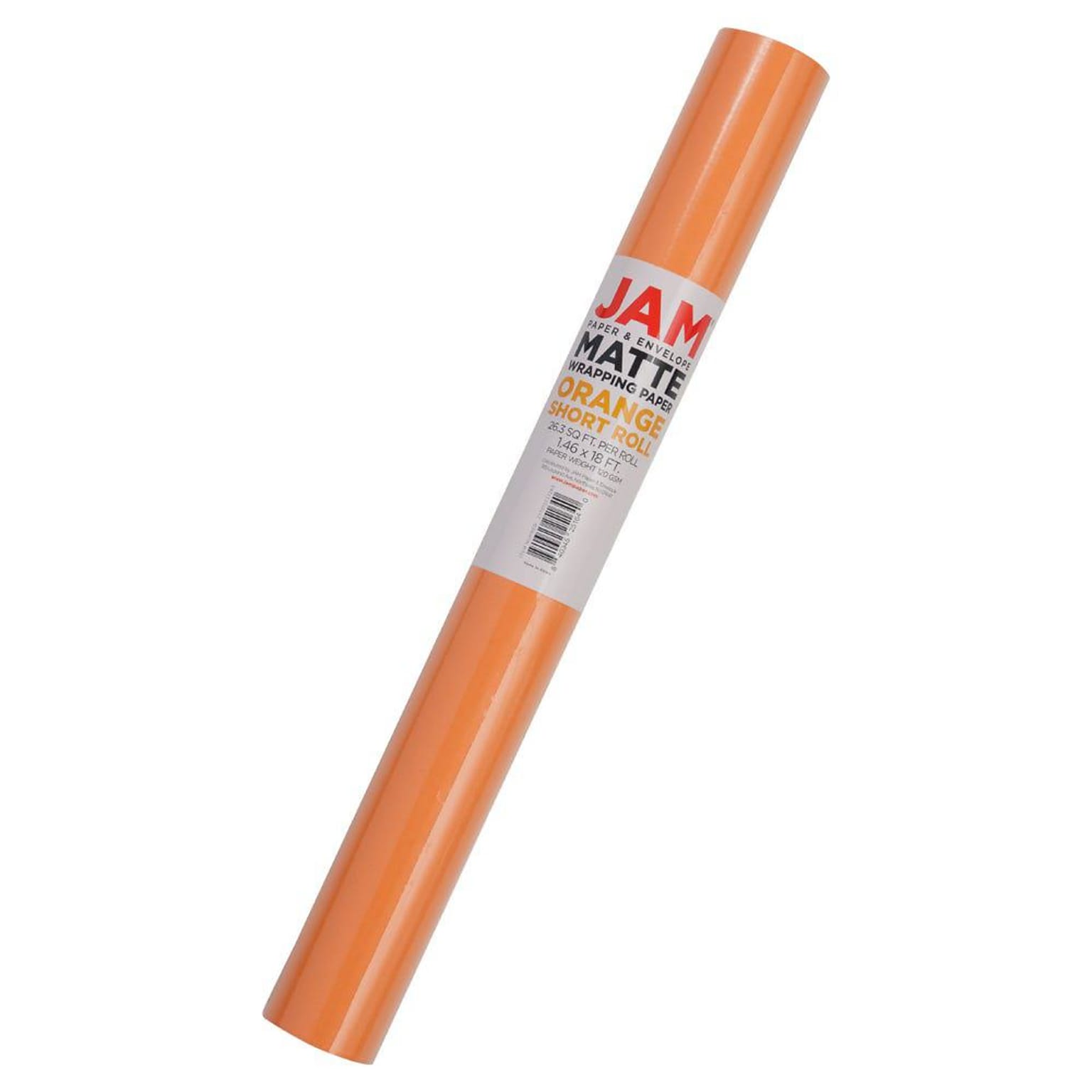 JAM Paper Short Mini Roll Wrapping Paper, 26.3 sq. ft., Orange, 2/Pack(277013533263a)