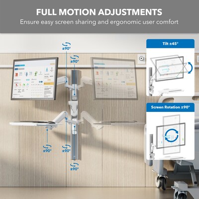 Mount-It! MedHub Wall Mounted, Flexible Workstation With WallTrack for Monitors up to 43", Matte White (MI-16002)
