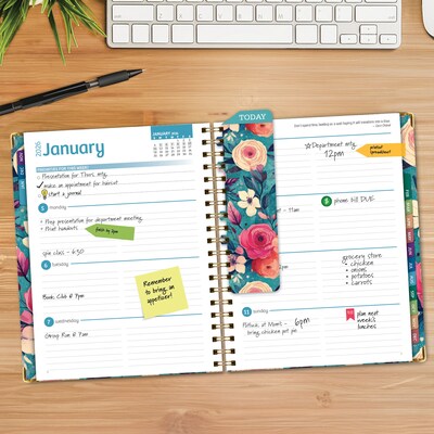 2026 Global Printed Products 8.5" x 11" Weekly & Monthly Planner, Paperboard Cover, Teal Floral (FSHN-CY26-8511-17)