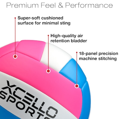 Xcello Sports Volleyballs with Pump, Pink/Blue and Grey/Blue, 6/Pack (XS-VB-6-ASST-1)