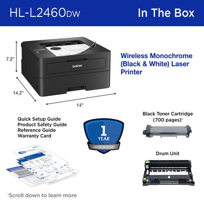 Brother RHL-L2460DW Refurbished Wireless, Black & White, Print-Only, Laser Printer, Refresh Subscription Ready