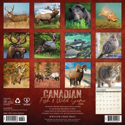 2026 Willow Creek Canadian Fish & Wild Game 12 x 12 Monthly Wall Calendar (50538)
