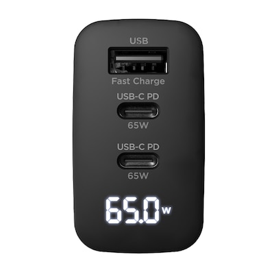 HyperGear SpeedBoost 65W 3-Port-USB GaN Charger, Black (16299)