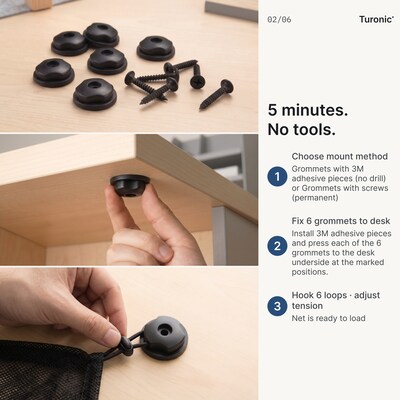 Turonic DM1 Cable Under Desk Net Organizer, Black (DM1)