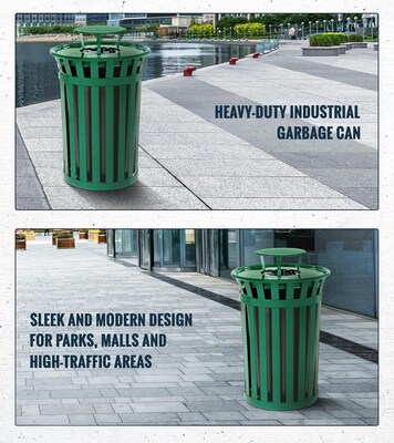 Alpine Industries Stainless Steel Outdoor Trash Can with Rain Bonnet Lid, 38 Gallon, Green (ALP479-38-1-GRN-MKTCOPY)
