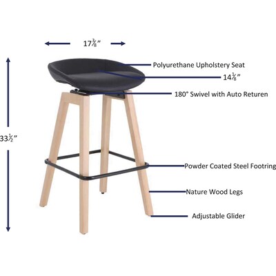 Lorell Polyurethane/Wood Modern Low-Back Stool, Black (LLR68563)