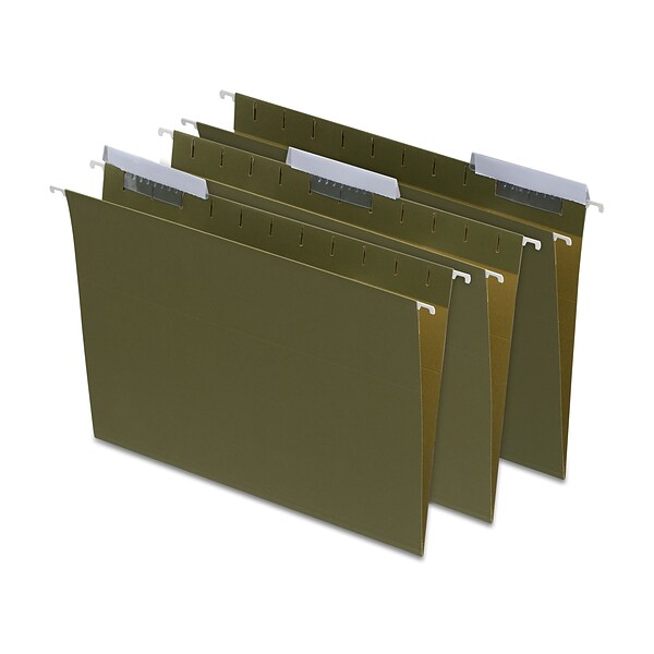 Quill Brand® 100% Recycled 3-Tab Hanging File Folders, Letter Size, Green, 25/Box (7Q5213)