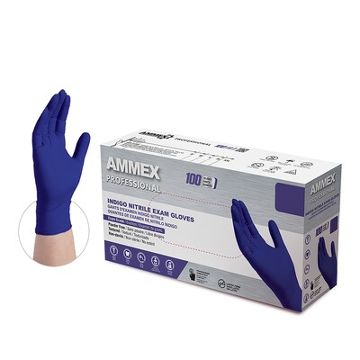 Ammex Professional Series Powder Free Nitrile Exam Gloves, Latex Free, XL, Indigo, 100/Box (AINPF481