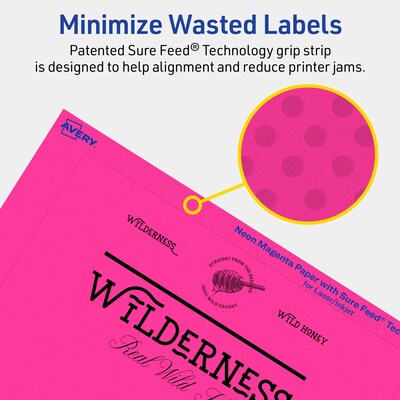 Avery Laser/Inkjet Rectangle Multipurpose Labels, 5" x 7", Neon Magenta, 40/Pack (94258)