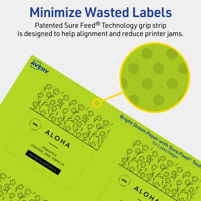 Avery Laser/Inkjet Multipurpose Square Labels, 2.75" x 2.75", Bright Green, 120/Pack (94109)