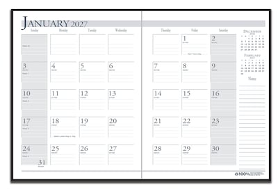 2027 House of Doolittle 8.5 x 11 Monthly Standard Planner, Faux Leather Cover, Black/Blue (26002-27)
