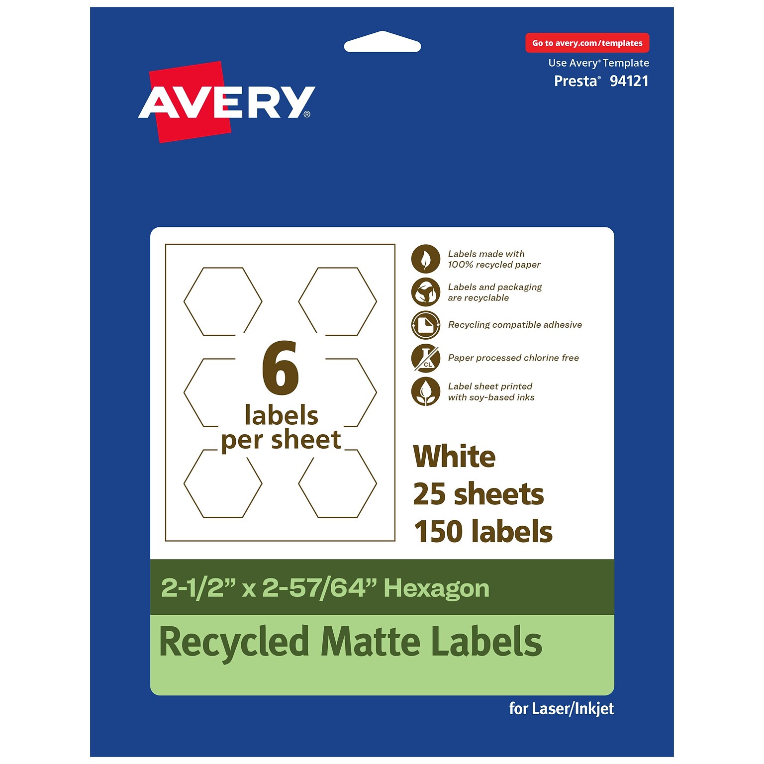 Avery EcoFriendly Laser/Inkjet Decorative Edge Multipurpose Labels, 2-1/2 x 2-57/64, White, 150/Pack (94121)