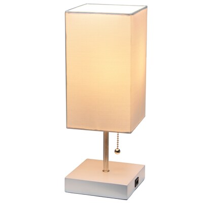Simple Designs Petite White Stick Lamp with USB Charging Port and Fabric Shade, White (LT1088-WOW)