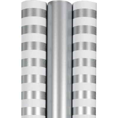 JAM Paper Gift Wrap, 53.5 x 30, Silver, 3/Pack (368532535)