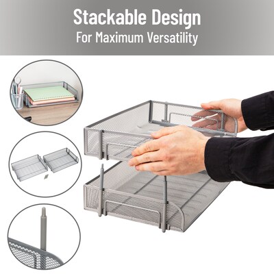 Mind Reader Metal Side Loading Stackable Letter Tray, Letter Size, Silver (ESTACK2-SIL)