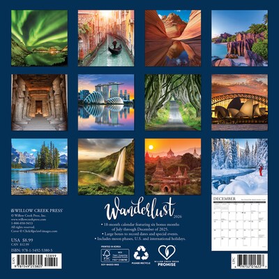 2026 Willow Creek Wanderlust 7 x 7 Monthly Wall Calendar (53805)