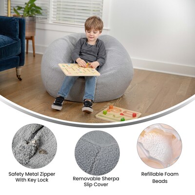 Flash Furniture Dillon Faux Sherpa Refillable Bean Bag Chair, Gray (DGBEANSMSHRPGY)