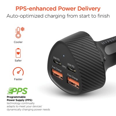HyperGear SpeedBoost Quad PD Car Charger, 50W, Black (15785)