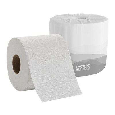 Pacific Blue Basic 1-Ply Inner Wrapped Embossed Toilet Paper by GP PRO, White, 550 Sheets/Roll, 80 R
