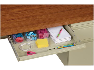 Hirsh 48"W Single-Pedestal Desk, Putty/Oak (20091)
