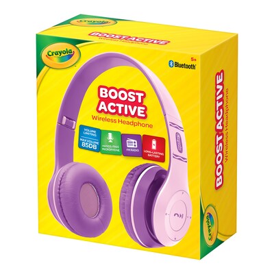Crayola Boost Active Wireless Over-Ear Headphones, Bluetooth, Pink/Purple (CHPBT348)