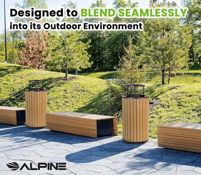 Alpine Industries Steel Outdoor Trash Can with Rain Bonnet Lid, 32 Gallon, Cedar (ALP4400-01-CD-RB)